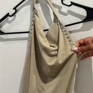Zara Beige Halter Dress with Silver Accents